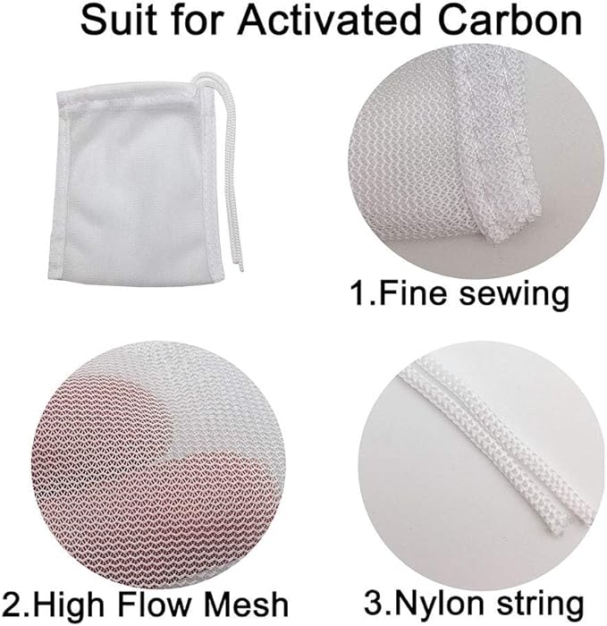 Fish Tank Small Sized Filter Bags, 6 Pack High Flow Bags 3 by 4 inches Aquarium Filter Media Mesh Bags with Nylon Drawstrings,White
