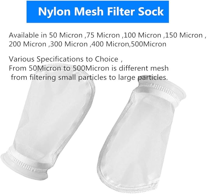 2 Pack 500 Micron 4 Inch Ring by 9 Inch Long, 4" Plastic Ring, 9" Short Bag Nylon Mesh 4 Inch Filter Socks Bags for Aquarium Marine Reef Sump