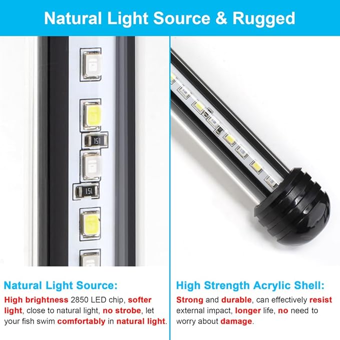 DaToo 8W 15inch Submersible Aquarium Light Underwater Fish Tank Light LED Aquarium Light Bar with Timer Auto On/Off and Dimmer Adjustable Brightness, 1 Yr Warranty