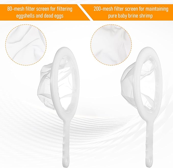 2 PCS Baby Brine Shrimp Net Sieve, 80 Mesh 200 Mesh Kit, Small Fish Aquarium Net for Brine Shrimp Eggs Hatchery, Fry Eggs for Hatching Baby Fish Separator