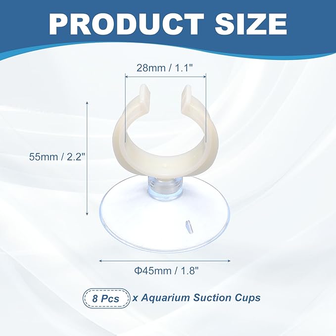 Aquarium Suction Cups, Fish Tank Suction Cups Clips Airline Tube Holders Clamps (Plastic, 8Pcs, Clear) for 1.1" Fish Tank Airline Tubing Binding Moss Shrimp Nest, 28x45MM