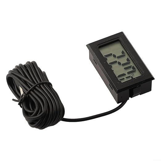 Digital Thermometer with Probe -50 to +110°C, Waterproof Sensor for Aquariums and Terrariums, LCD Display, 1m to 5m Cable, Black(3 meters)