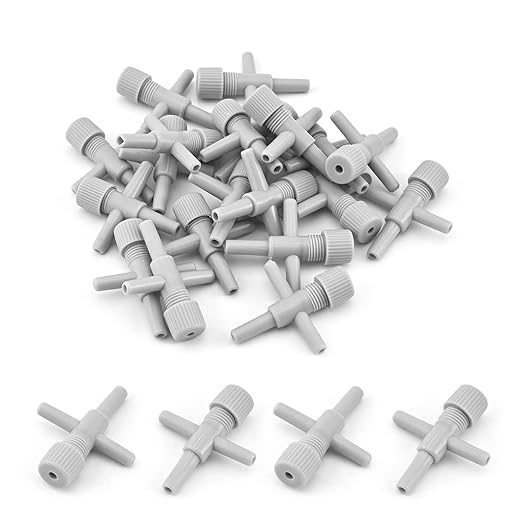MroMax Cross Shape Aquarium 2 Way Air Line Plastic Regulator Connector for Fish Tank Pump 4mm/0.16", Gray 20 Pcs