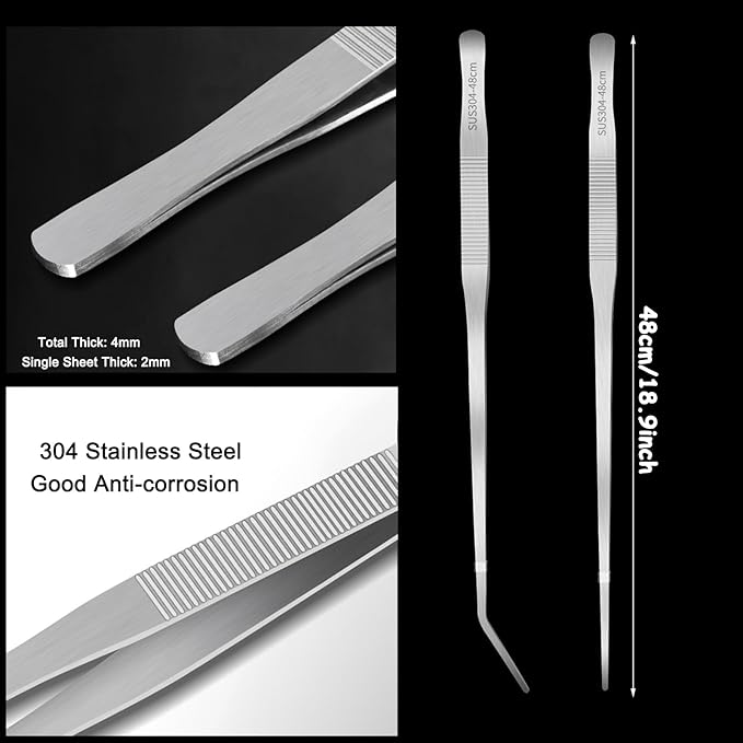 Heavy Duty Extra Long Tweezers for Fish Tank, 18.9 Inch Reptile Snake Feeding Tongs, 304 Stainless Steel Straight Tweezers Tongs for Aquarium Fish Tank Plants (Straight)