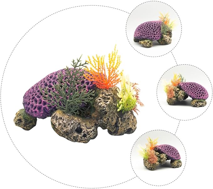 HANABASS Aquarium Turtle Coral Decor Simulation Resin Fish Tank Decoration 7.08X5.51X3.54In Realistic Coral Ornament for Aquatic Turtle and Fish Tank Landscaping