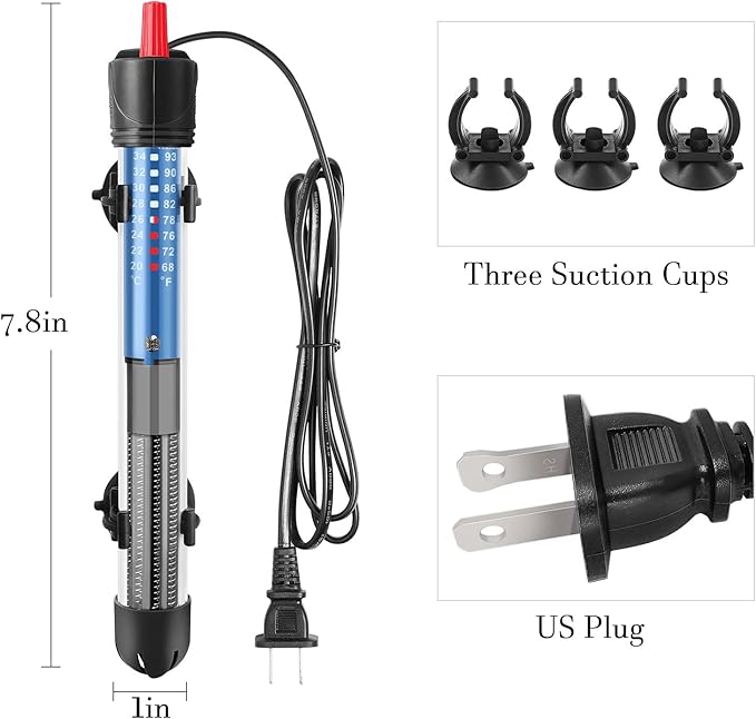 FEDOUR 50W 100W 300W Submersible Aquarium Heater, Adjustable Glass Water Heater for 5 – 70 Gallon Fish and Turtle Tank (50W for 5-15 Gallon)