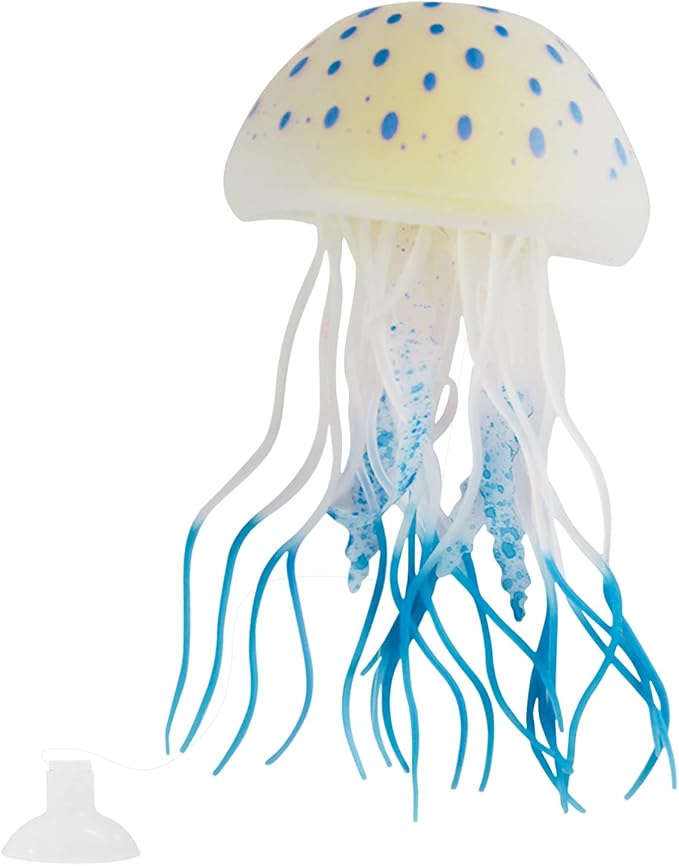 WishLotus Aquarium Jellyfish Decoration, Soft Silicone Glowing Aquarium Decorations Fluorescent Jellyfish with Suction Cup New Upgraded Simulation Aquarium Decor for Various Fish Tank (A, Blue)