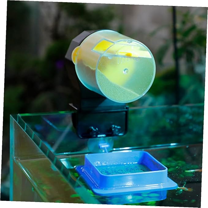Automatic Fish Feeder and Turtle Feeding Machine with Adjustable Timer, Large-Capacity Aquarium Food Dispenser for Fish Tank and Pond, Yellow Without Battery, Suitable for Vacation