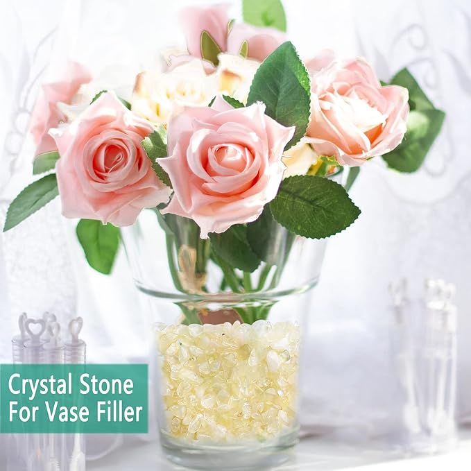MAIBAOTA Natural Citrine Crystal Quartz Rocks Chips Vase Filler Rocks for Succulent Plant Small Fish Tank Aquarium Gravel Decorative Pebbles Stones(200 gram)