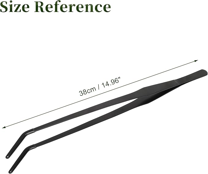 Reptile Feeding Tongs, Stainless Steel Lizard Feeding Tongs, Aquarium Curved Feeding Tweezers for Reptiles with Rubber Tip, Terrarium Feeding Tongs for Gecko, 14.96" Length, Black