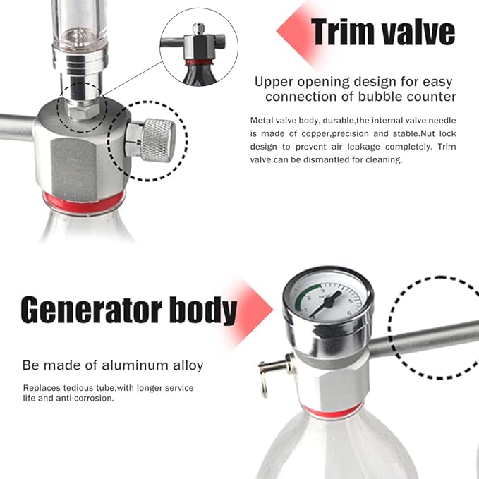 YUHOME Aquarium DIY CO2 Generator System Kit CO2 Generator System with Bubble Counter & Check Valve Carbon Dioxide Reactor Kit for Plants Aquarium, Silver