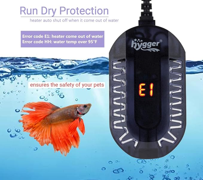 hygger 50W Aquarium Heater LED Digital Display Small Fish Tank Heater for 5/5.5 Gallon Turtle Betta Tank with Protective Guard Adjustable Temperature