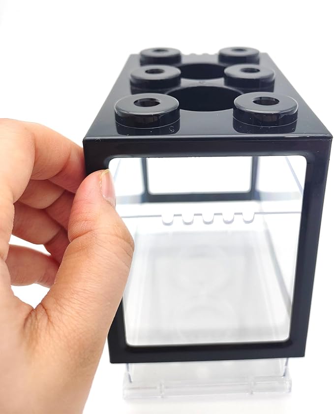 0.25 Gal Black Desktop Aquarium Kit with Aquarium Gravel & Resin Decorations, Cube Mini Fish Tank, Stackable Desktop Fishbowl for Sea Monkeys & Aquarium Landscape Enthusiasts