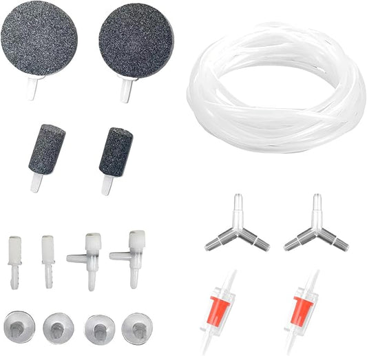 17ps Fish Tank Aquarium Aerator Pump Bubble Stone Accessories Set,6.5 feet Standard 1/5 Inch Aviation Tube, Air Pump Accessories with Air Stone, Check Valve, Suction Cup, Connector and Converter.