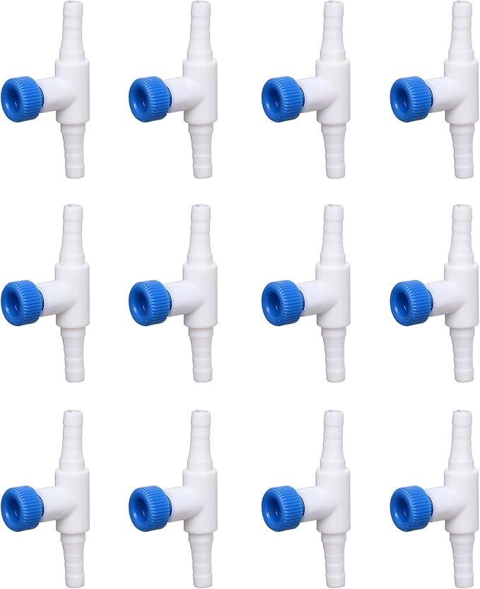ALEGI Aquarium Control Valves for Aquarium Air Pump Single Way Plastic Air Flow Control Regulator for 3/16" ID Tubing 12 Pack (White & Blue)