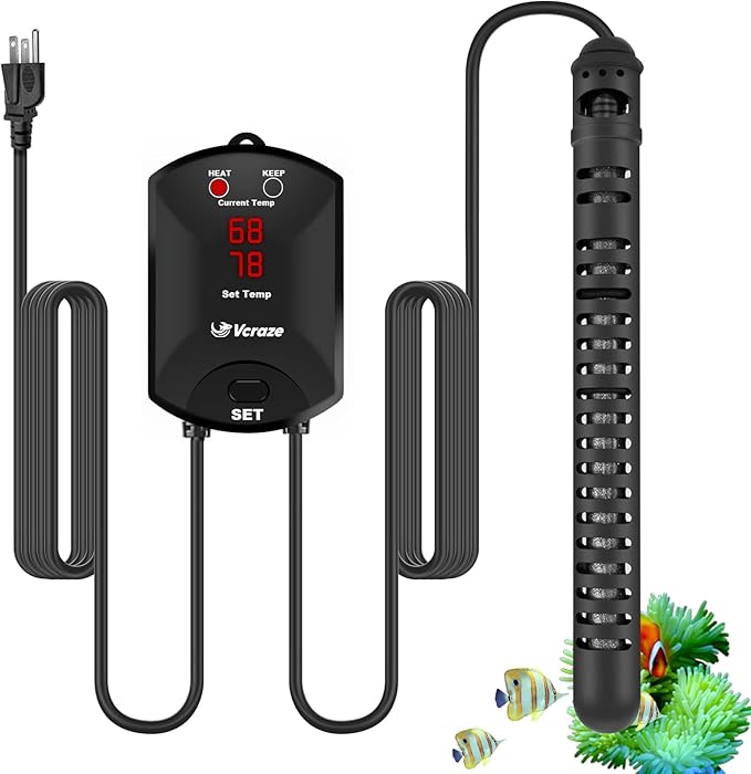 Aquarium Heater 500W Fish Tank Heater with External Thermostat (Dual Digital Display), Turtle Heater for Tanks 75-120 Gallons, Dry-Run/Overheating Protection and Memory Function