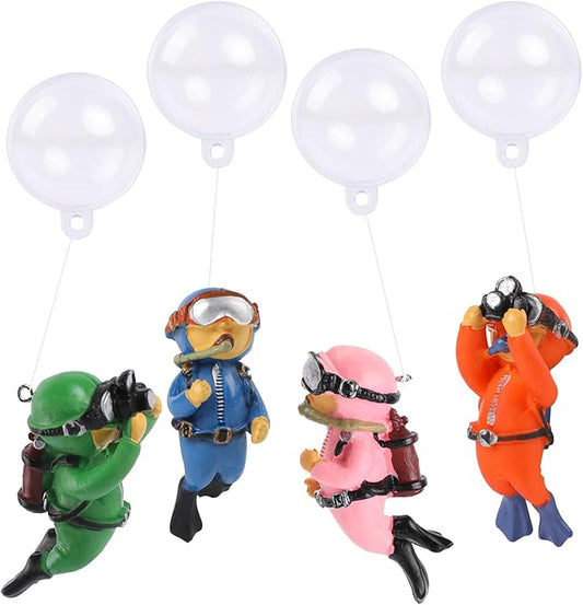 KALIONE Floating Fish Tank Decorations - Cute Little Diver Toys for Aquarium Decor - 4 Pack Ornaments Accessories