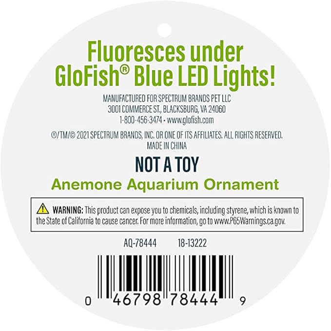 GloFish Anemone Ornament, Detailed Aquarium Ornament, Large Green, Creates A Glowing Effect (Pack of 1)