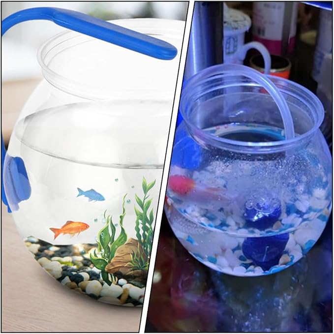 2 Pcs Plastic Fish Bowl - Transparent Mini Aquarium Tank Bowl, Small Goldfish Tanks, Round Vase Flower Plant Pot for Home Table Decoration