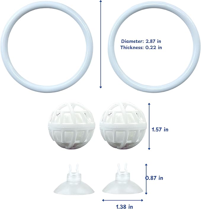 Betta Fish Exercise Ring and Filter Balls Set, Betta Ring Training Loop with Suction Cup and Nitrifying Ball, Betta Enrichment Toys, Aquarium Toys for Fish Turtle Tank Small Fish Tank (White, M-73mm)