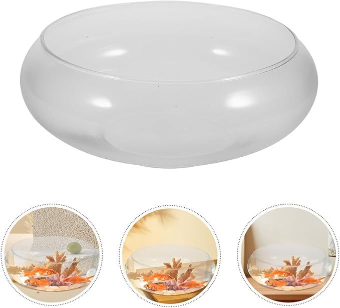 Large Glass Fish Bowl 9.84 Inch Transparent Desktop Aquarium for Goldfish, Hydroponic Plant Pot, Shallow Fish Tank for Home Decor