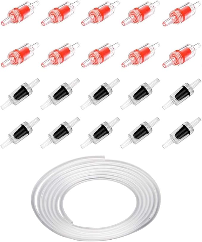 20 PCS Aquarium Air Pump Check Valves with 25 Feet Airline Tubing Clear Plastic One Way Non-Return Check Valve for Fish Tank