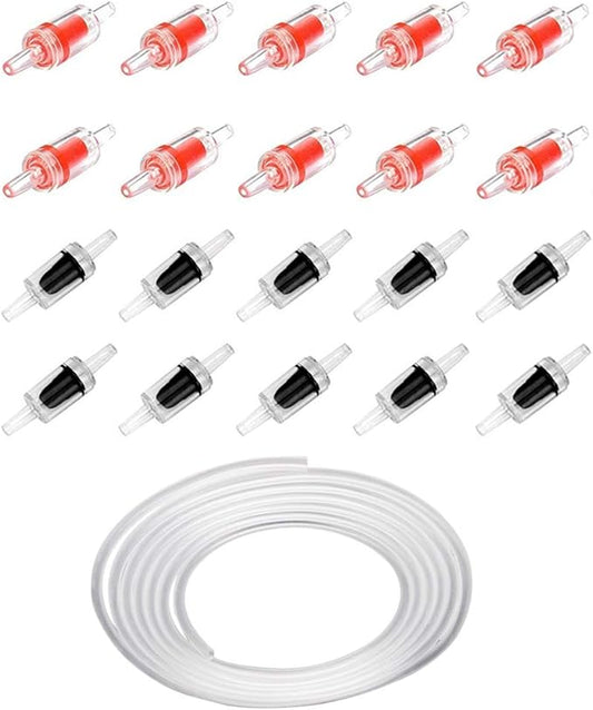 20 PCS Aquarium Air Pump Check Valves with 25 Feet Airline Tubing Clear Plastic One Way Non-Return Check Valve for Fish Tank