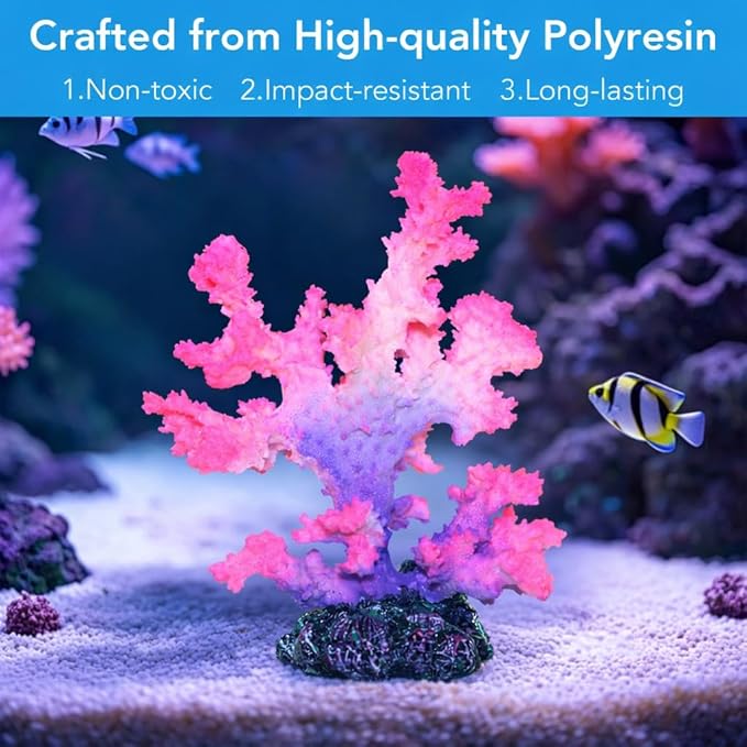 Polyresin Coral Ornament for Fish Tank Decorations,Aquarium Landscape Decor - Safe for Saltwater & Freshwater,Purple&Pink
