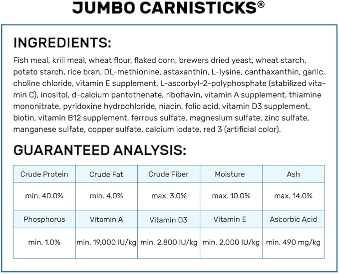 Hikari Tropical Jumbo Carnisticks Fish Food, 6.37 oz (182g)