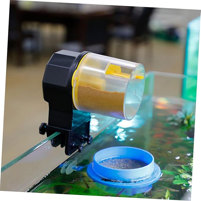 GLEAVI Automatic Fish Feeder for Aquarium and Goldfish Adjustable Timer Large-Capacity Food Dispenser Vacation Feeding Device Yellow Without Batteries