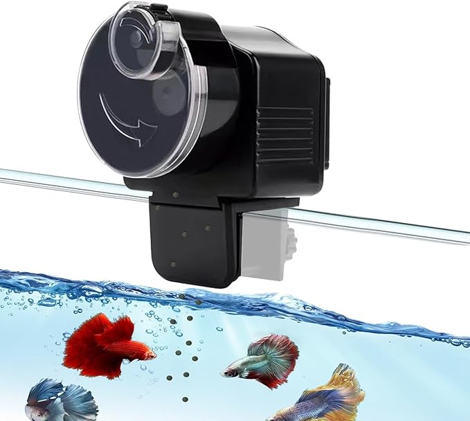 YOXIER Automatic Fish Feeder,60ml Automatic Fish Feeder for Aquarium,Adjustable Fish Food Dispenser Holiday Timer for Pellets Flakes & Strips,Battery Operated Vacation Timer Fish Feeder Automatic Dis