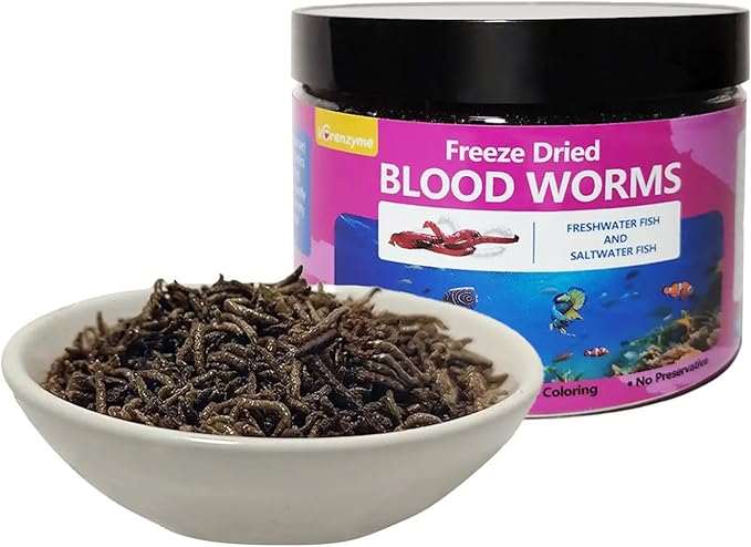Freeze Dried Blood Worms Fish Food - High Protein Natural Aquatic Food for Tropical & Saltwater Fish, Betta, Goldfish, Cichlid, Guppy - Enhances Color & Growth 2.5 oz