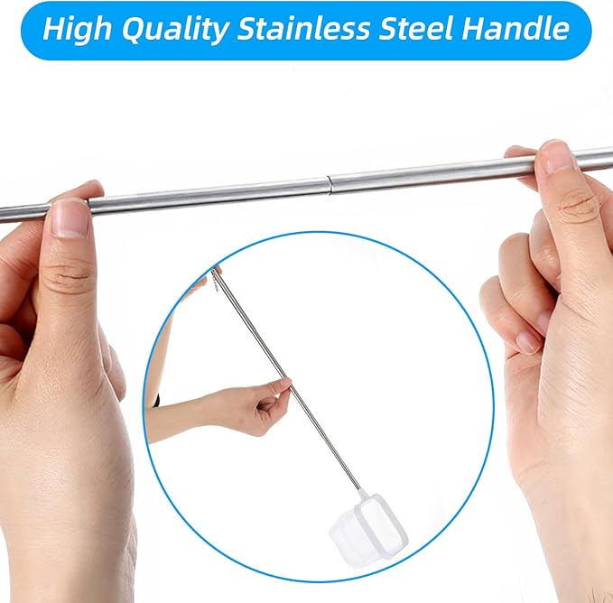 Aquarium Shrimp Net, 3 PCS Small Fish Nets for Fish Tank with Long Extendable Stainless Steel Handle, 3.15 Inch Round+Square Fine Mesh Net for Fishes Shrimp Tank Pond Creek Food Residue Debris
