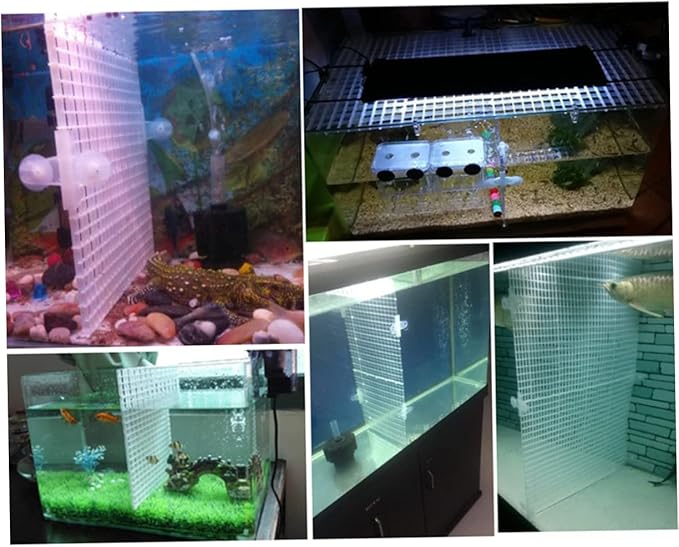 4 Pcs Aquarium Divider Tray Plastic Grid Aquarium Egg Crate, Fish Tank Divider Bottom with 4 Pcs Sucker Clip