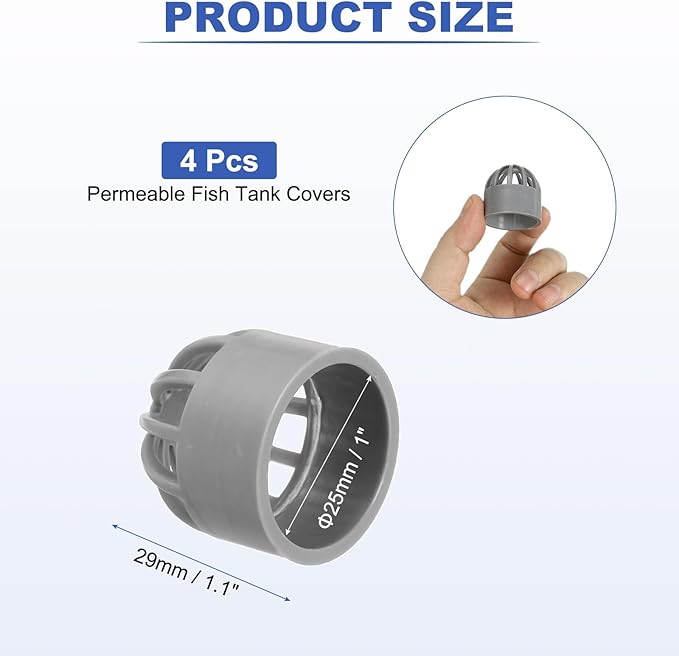 PATIKIL 1 Inch (25mm) Fish Cover Permeable Cap, 4 Pcs PVC Breathable Cap Aquarium Guard Fish Tank Intake Cover, Gray