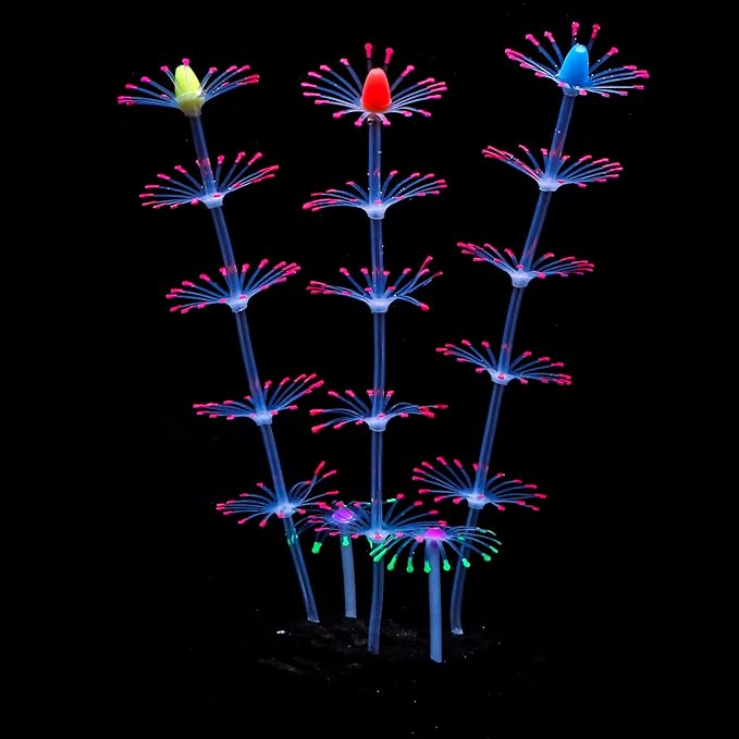 Uniclife Aquarium Imitative Rainbow Sea Urchin Ball and Pink Strip Coral Plant Ornament Artificial Silicone Ornament with Glowing Effect for Fish Tank Landscape Decoration