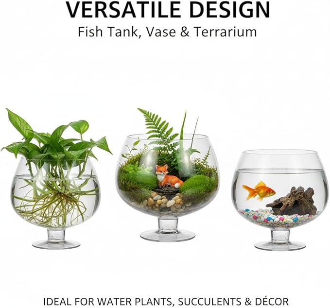 SUPVOX Glass Fish Bowl 6.7 Inch Round Goldfish Tank - Clear Glass Aquarium for Desktop Hydroponic Plants and Home Office Decor
