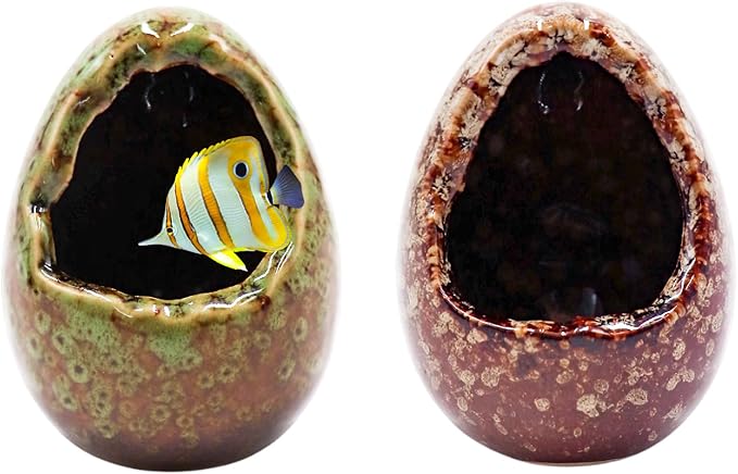 Fish Tank Decorations, 2 Pack Ceramic Broken Egg Ornaments, Aquarium Accessories, Decor for Fish Tank, Aquarium Decoration