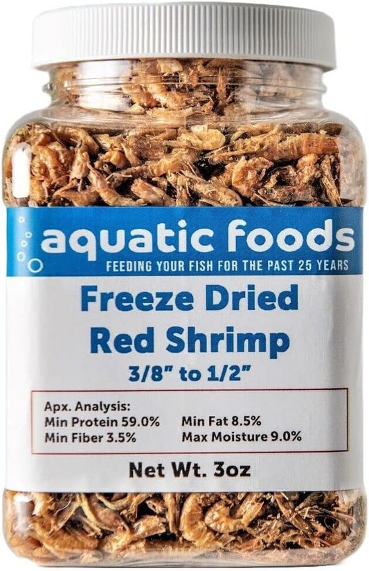 Red Shrimp - Freeze Dried 3/8" to 1/2" Red River Shrimp for All Tropical Fish, Marine Fish, Lg Cichlids, Koi & Pond Fish, Turtles, Reptiles, Rodents…3oz Small Jar