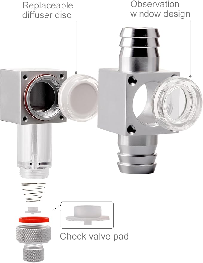 External Inline CO2 Diffuser Atomizer with Bubble Counter Aluminum Alloy for Planted Aquarium Canister Filter (DC400-L-16)