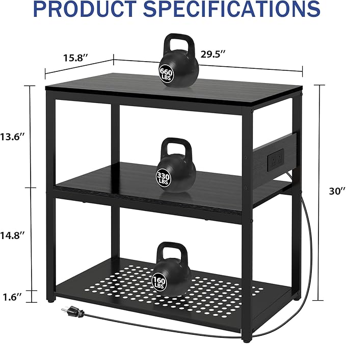 Livofloral 20-29 Gallon Fish Tank Stand with Power Outlets, 3-Tier Metal Aquarium Stand, Breeder Reptile Tank Stand with Shelf for Home Office, 660LBS Capacity, 29.5 x 15.8 x 30.1 inches, Black