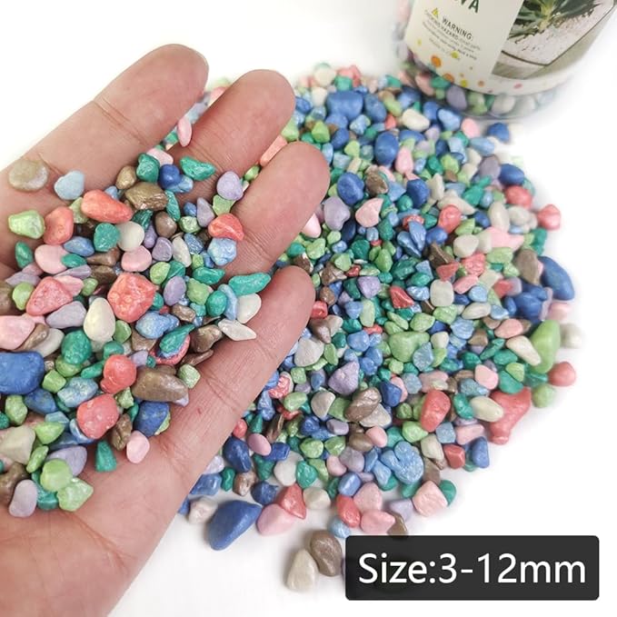 HappyFiller Colored Pea Gravel, Indoor Plants Succulent Cactus Topper Dressing Pebbles Fairy Garden Terrarium,Polished Mini Stones 3-5mm for Aquarium Fish Tank,Vase Filler,Resin Arts Crafts,0.88 LB