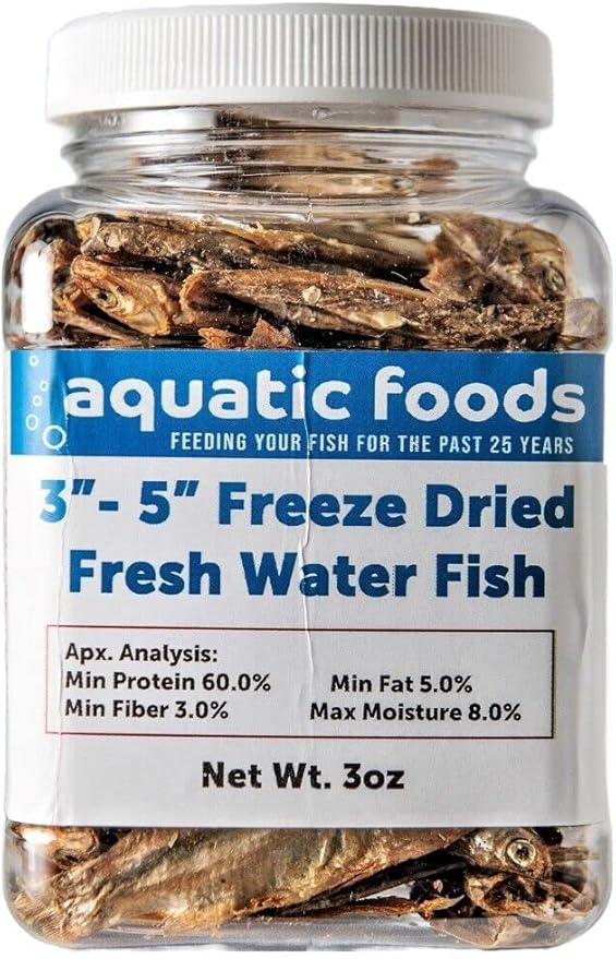 3"- 5" Fresh Water Freeze Dried Fish for Piranha, Large Fish, Turtles, Cats, Sugar Glider, Marmosets, Chinchillas, Squirrels, Hamsters…3oz Small Jar