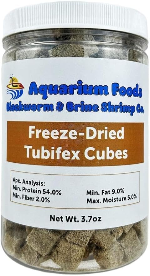 Tubifex Worms - Freeze-Dried Tubifex Worm Cubes for Discus, Cichlids, Koi & Pond Fish, Aquatic Turtles, All Community Tropical Fish, All Marine Saltwater Fish…3.7oz Lg Round Jar