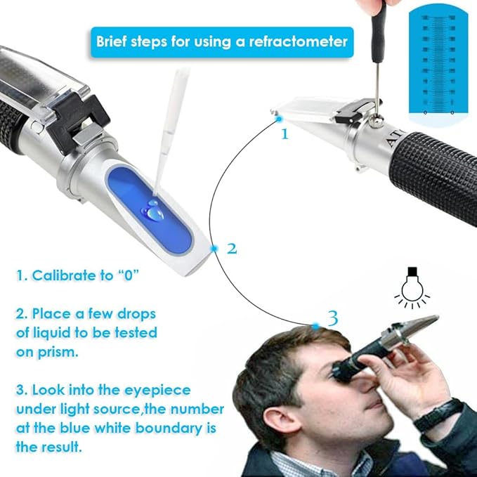 Agriculture Solutions Salinity Refractometer for Seawater and Marine Fishkeeping Aquarium 0-100 PPT with Automatic Temperature Compensation