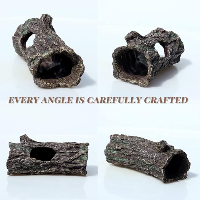 fazhongfa Reptile Hide Tree Trunk Lizard Snake Gecko Axolotl Spider Turtles Bearded Dragon Tank Accessories Large Hollow Log for Aquarium or Fish Tank Resin Wood Decorations Ornament