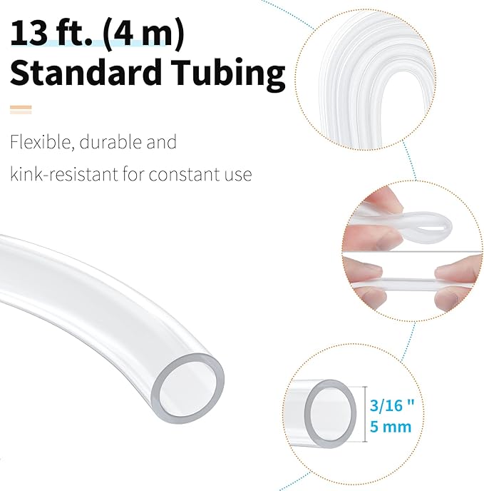 Pawfly 13 Feet Airline Tubing Standard Aquarium Air Pump Accessories with Air Stones, Check Valves, Suction Cups and Connectors