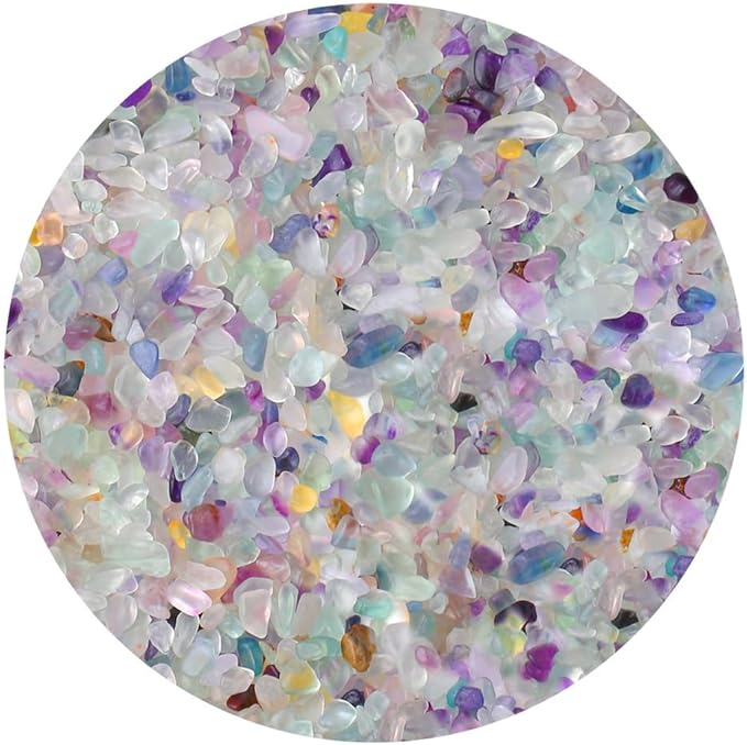 ZHIYUXI 1 lb Fluorite Crystal Chips Bulk Fish Tank Decorations Aquarium Rocks Gravel Vase Filler Stones Crystals for Candle Making Witch Kit Gravel for Plants Quartz Sand Gemstone 5-7 MM Stones