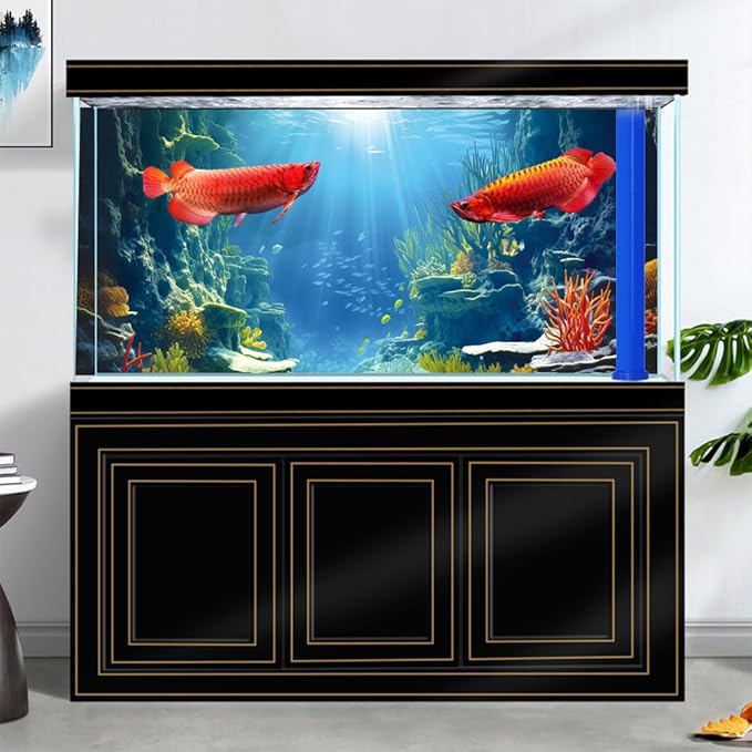 30X12IN Blue Sea Floor Aquarium Background, Natural Underwater World 3D Effect Fish Tank Decorations Background, Art Terrarium Background with 8 EVA Double-Sided Tape