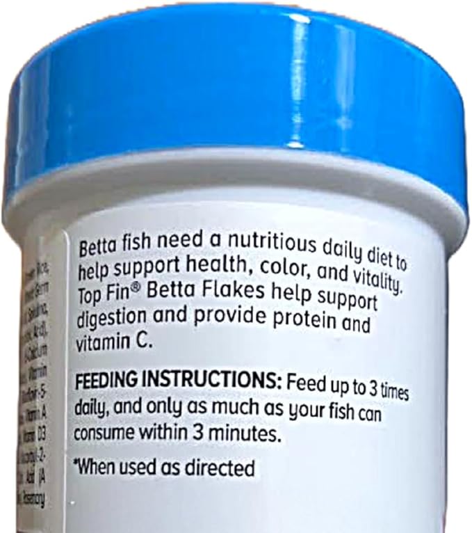 Top Fin Betta Flakes for Betta Fish 0.81 oz (22.9g) with Added Vitamin C, Does Not Cloud Water, Easy to Digest